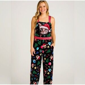Christmas Cat Pants Jumpsuit Women's Velour Holiday Tacky Celebrate Together XS